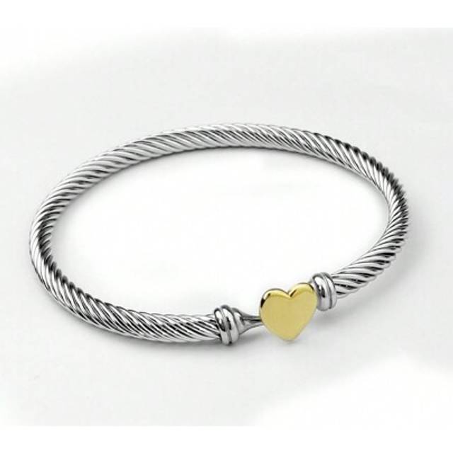 SHEIN 1pc Elegant & Refined 4mm 18k Gold Plated Stainless Steel Cable Twist Open Heart Shaped Bracelet, Suitable For Women/Girls Daily Wear, Anniversary, Bi