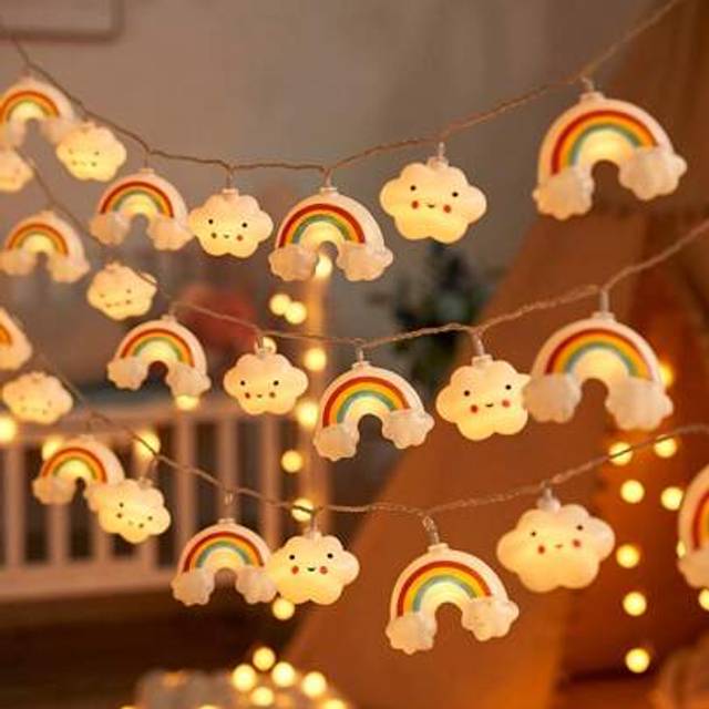 SHEIN 1Pc Rainbow&Cloud String Lights 10/20 LED Decorative Fairy Light ,4.92/9.84ft Lights For Baby Room And Holiday Party, Garden, Camping, Indoor, Wedding