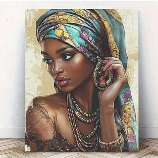 SHEIN Elegant African Woman DIY 5D Diamond Painting Kit,Full Round Diamond Mosaic Craft, Handmade Stunning Artwork For Home Wall Decor, Portrait, Frameless