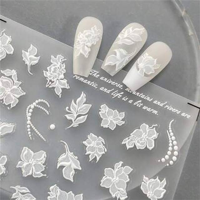 SHEIN 1pc 5D Embossed Nail Stickers Flowers Nail Decals Summer Nail Art Stickers DIY Design Decoration Accessories Charms