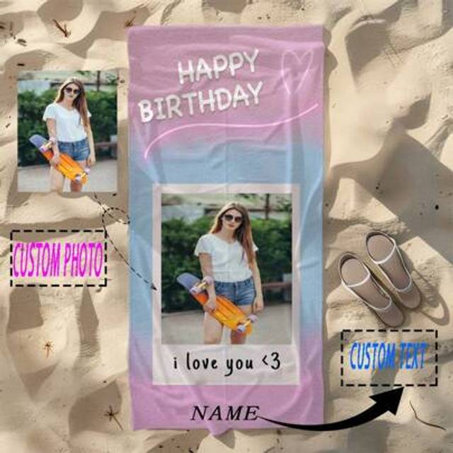 SHEIN Customizable Pink Sports Towel With Celebratory Birthday Elements, Digital Printed Beach Towel Made Of Quick-Dry, Soft And Skin-Friendly Fabric That I