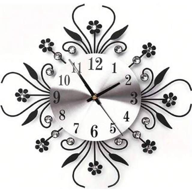 SHEIN 3D Flower Wall Clock Luxury Metal Diamonds Flower Silent Clock Office House Living Room