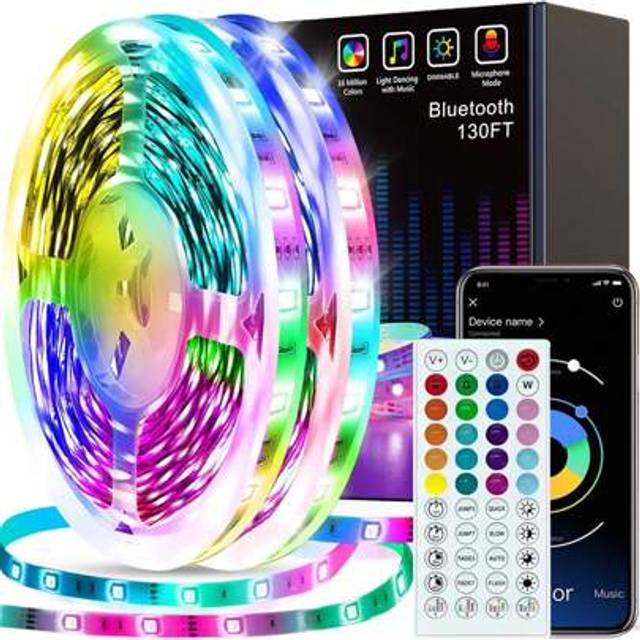 SHEIN Led Strip Light, 40m Led Lights With Music Sync Color Changing With 44key White Remote Control, Can Adjust Color And Brightness, The Length Can Be Cut