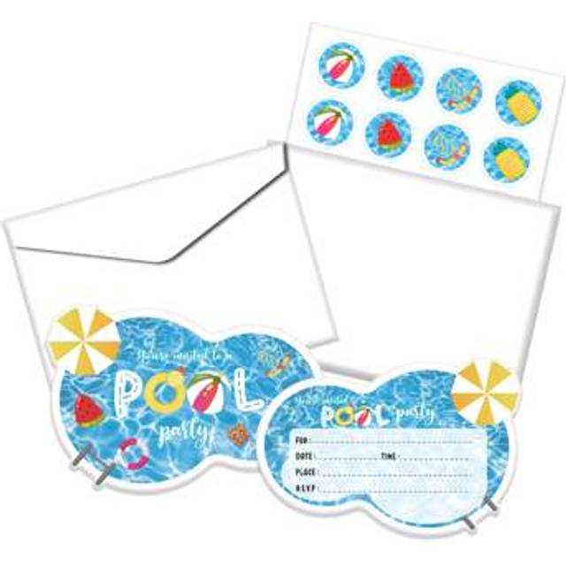 SHEIN 12 Piece Set Of Summer Swimming Pool Party Invitation Letter And Envelope - Swimming Pool Birthday Invitation Card Set - Summer Invitation Supplies An