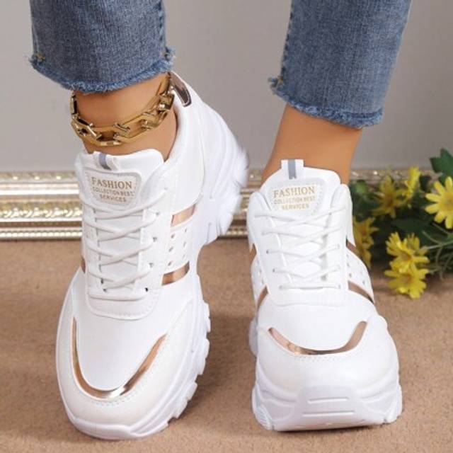 SHEIN Women&#39;s Autumn/Winter New Arrival Platform Gold Sequins Sneakers Thick Sole Casual Fashion Sporty Shoes