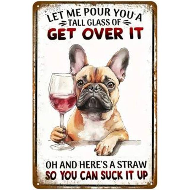 SHEIN 1pc Vintage French Bulldog Metal Sign, Funny Metal Poster ,2D Flat Printing Multipurpose Metal Decor With Pre-Drilled Holes For Easy Hanging, Room Dec
