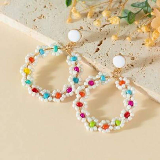 SHEIN 1 Pair Handmade Floral Beaded Earrings, European And American Fashion Style For Women