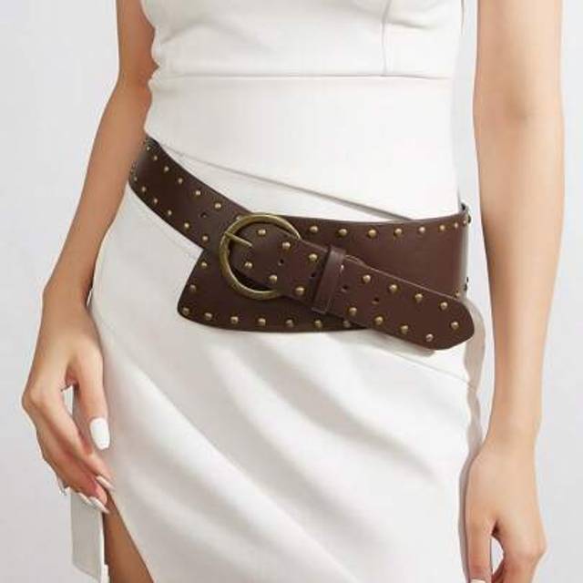 SHEIN 1pc Women&#39;s Vintage Studded Printed Belt, Versatile Streetwear Summer, School Fall, Autumn, Halloween