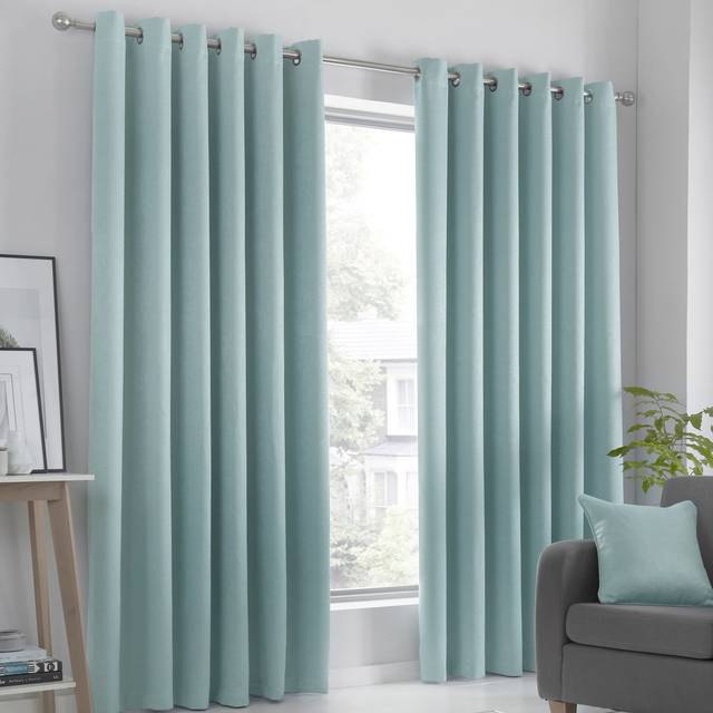 Fusion Strata Woven Dimout Ready Made Eyelet Curtains Duckegg - Blue/Duck Egg