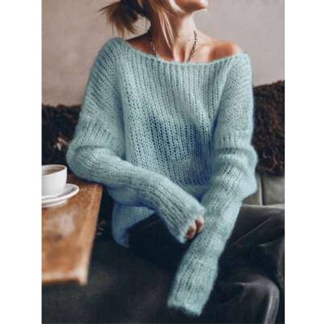 SHEIN Independence Day Inspired Lightweight Off-The-Shoulder Off Shoulder Loose Hollow Out Women Long Sleeve Sweater, Casual Elegant Everyday & Holiday Wear