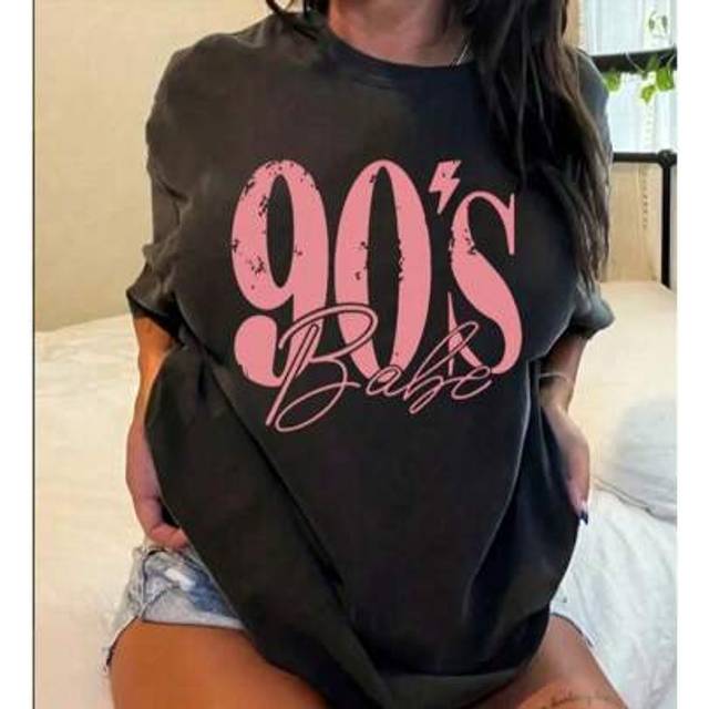 SHEIN Plus Size Women Beach Vacation Print Black Graphic T-Shirt