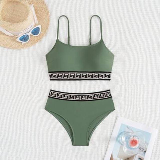 SHEIN Women 2pcs/Set Sling Swimwear & High Waisted Bikini Bottoms