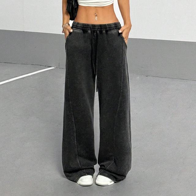 Flirla Streetwear Retro Washed Loose Straight-Leg Sweatpants For Women,Versatile Casual Pants For Autumn