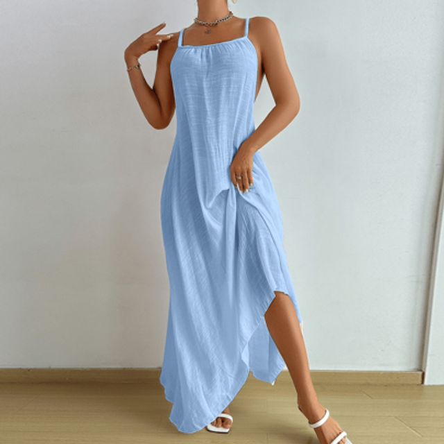 Swim Vcay Women&#39;s Solid Color Pleated Sleeveless Cover-Up Dress For Beach/Holiday