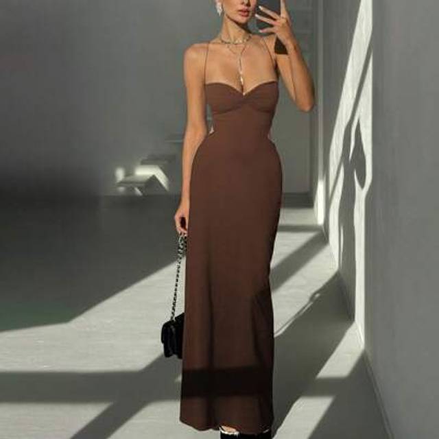 Aloruh Women&#39;s Minimalist Solid Color Front Twist Backless Spaghetti Strap Summer Dress