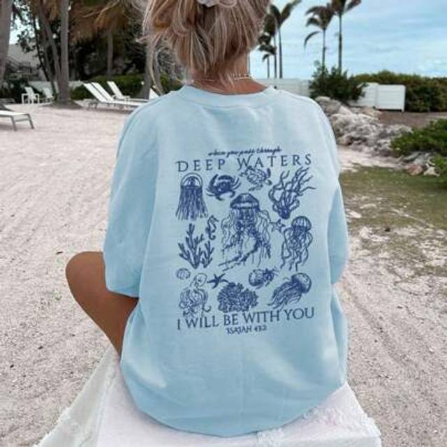 SHEIN Women&#39;s Summer New Simple Cute Marine Life Print Casual Vacation Style Loose Versatile Round Neck White Short-Sleeved T-Shirt Fashionable Daily Tops S