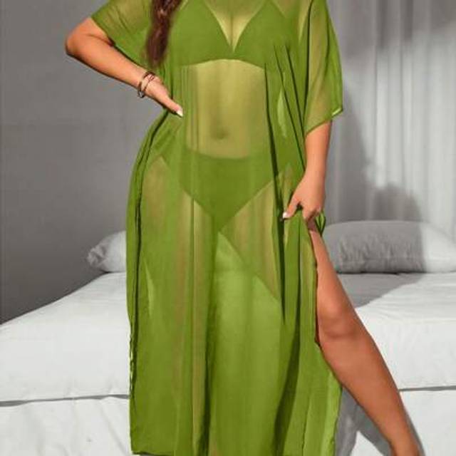 Slaydiva Plus Size Sexy See-Through Beach Bikini Cover Up Dress