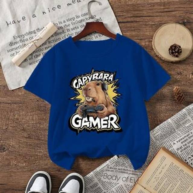 SHEIN Boys&#39; Casual Cartoon Animal With Headphones Print Short Sleeve Crew Neck T-Shirt, Suitable For Daily And Holiday Wear, Sibling Outfits Matching Outfit