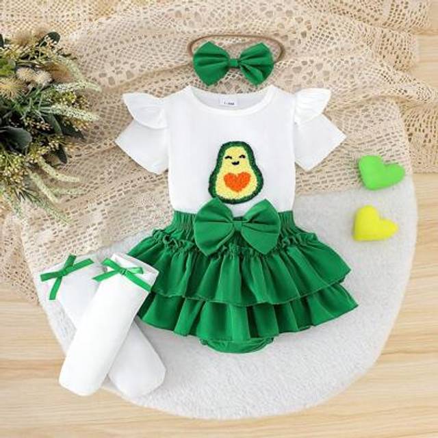 SHEIN 2pcs Baby Girls&#39; Cute Fruit Print Short Sleeve Romper + Shorts Set, Lightweight Summer