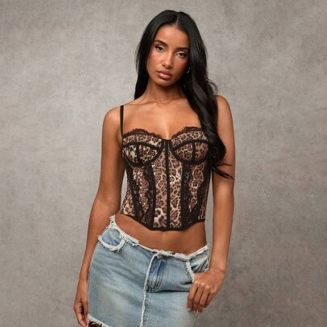 SHEIN Women Leopard Print Mesh Splice Lace Trim Camisole Top Sexy Cami Top, Versatile For Going Out, Date Night, Themed Party, And Concert Outfits