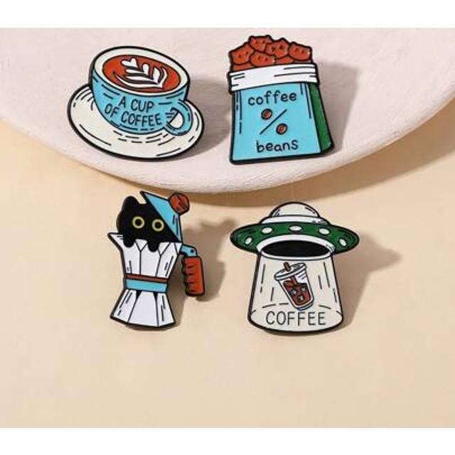 SHEIN 1pc Cartoon Creative Coffee Cat Brooch, Fashion Personalized Alloy Badge, Bag Accessories, Kids Gift, Sisters Gift, Enamel Pin, Safety Pin, Cartoon Pi