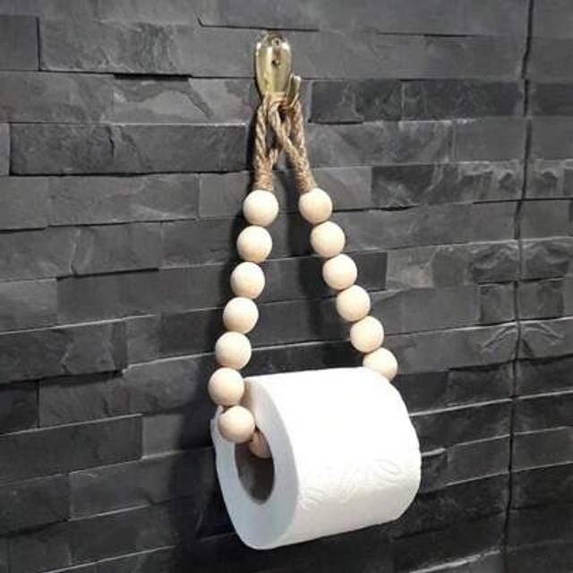 SHEIN Toilet Paper Holder Natural Wood Bead Toilet Paper Roll Holder Toilet Paper Holder Wall Mount Toilet Tissue Holder Bathroom Towel Holder Bathroom Orga