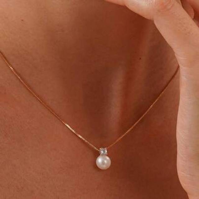 SHEIN Minimalist Freshwater Pearl Necklace Diamond Pearl Necklace For Women, Natural Freshwater Necklace With CZ Diamond, Wedding Necklace, Bridal Gift, Pea