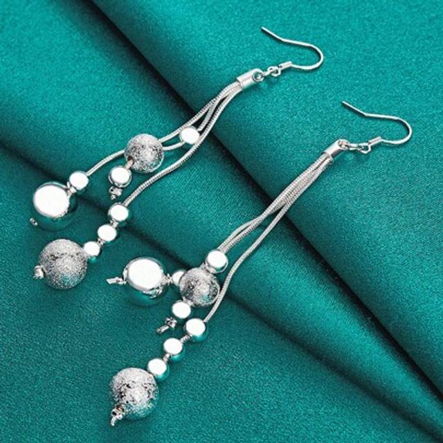 SHEIN New Jewelry Silvery Earring High Quality Fashion Woman Tassel Bead Drop Earrings Holiday Gifts