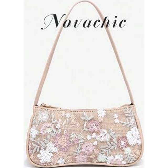 SHEIN Novachic, 1pc, Flower Beaded Decor, Minimalist Elegant Women Zipper Handbag, Shoulder Bag, Suitable For Vacation, Party And Events