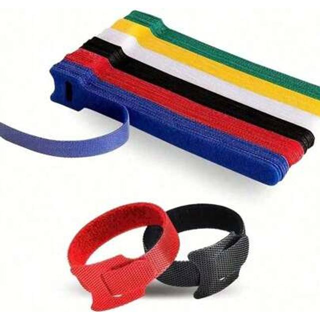 SHEIN 50pcs Reusable Black Cable Ties Hook And Loop Cable Straps With Loop For Wire Management, Black/Red/Green
