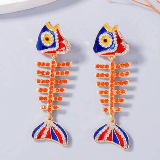 juran 1 Pair Diamond-Studded Fish Shape Dangle Earrings, Novelty Lifestyle & Beach Gift For Women