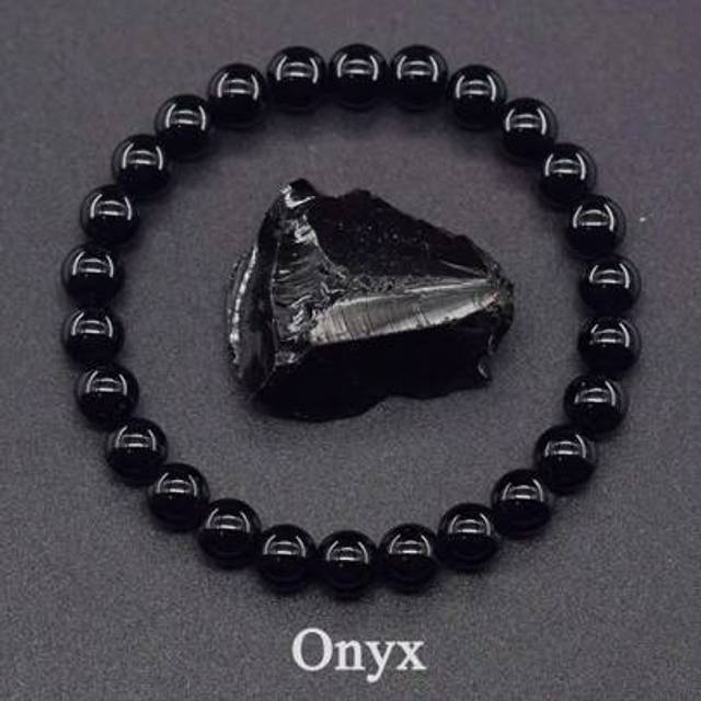 SHEIN 1pc Men Onyx Bead Chain Natural Stone Handmade Bracelet, Shiny Yoga Meditation Jewelry For Daily Wear