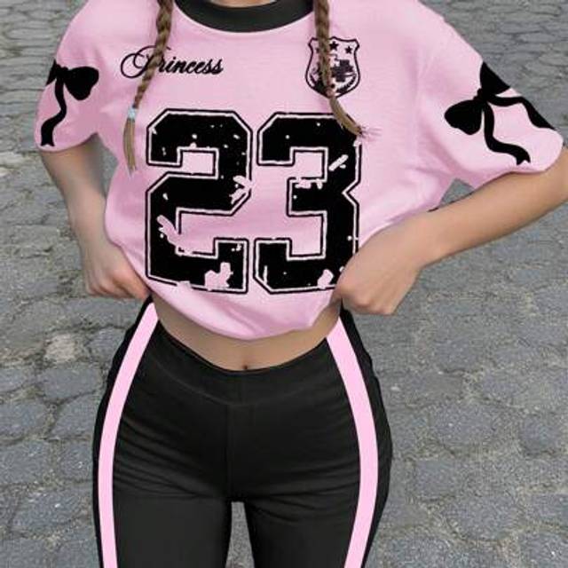 SHEIN 2pcs/Set Teen Girls Casual Simple Short Sleeve Loose T-Shirt And Leggings Set, Suitable For Summer