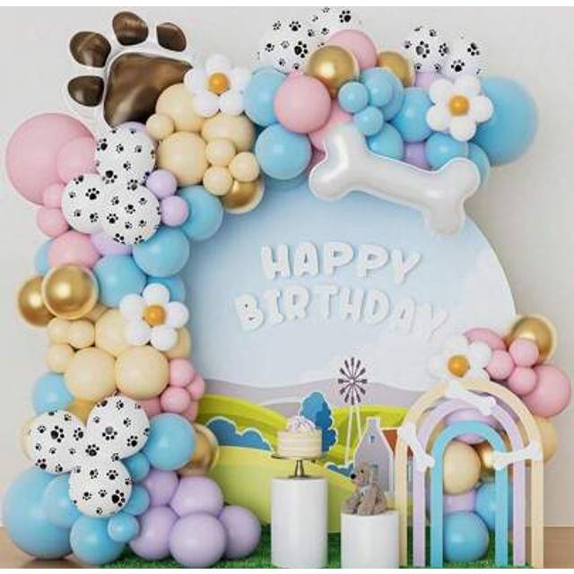 SHEIN 1 Set Dog Balloon Arch Kit With Dog Paw Print Star Foil Balloons, Pink Purple Turquoise Confetti Balloons, Suitable For Puppy Themed Birthday, Baby Sh