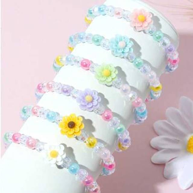 SHEIN 6pcs/Set Floral Beaded Bracelets For Kids, Random Color
