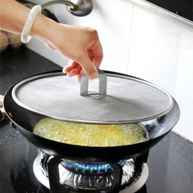 SHEIN Kitchen Oil Proofing Lid Filter Foldable Handle Frying Pan Cover Splatter Screen Spill Proof Kitchen Cooking Tools