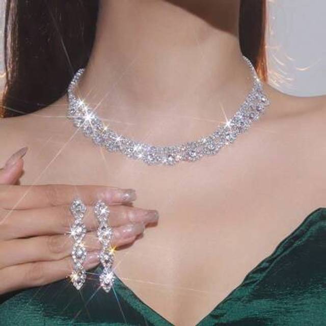 SHEIN Bridal Jewelry Set Fashion Necklace Earrings Super Shiny Jewelry Set - Suitable For Women&#39;s Daily Wear, Weddings, Parties, Etc.