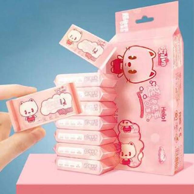 SHEIN 64pcs Super Mini Cartoon Pattern Wet Wipes Baby Hand & Mouth Wipes, Portable & Compact For Hand Face Cutlery, Travel & School Supply,Kitchen,Bathroom,