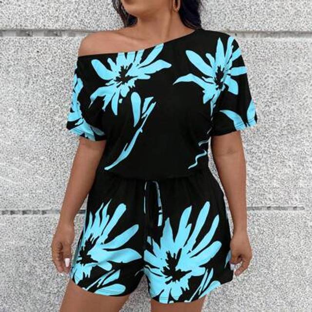 SHEIN Plus Size Women Fashionable Asymmetrical Neck Jumpsuit, Suitable For Summer
