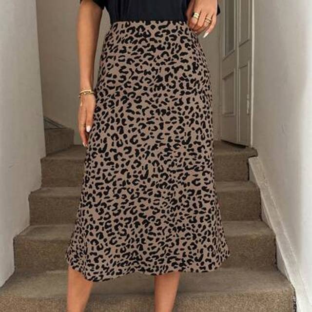 Easowa Vintage Leopard Print Mermaid Skirt, Casual Elegant Vacation Outfit Women Skirt