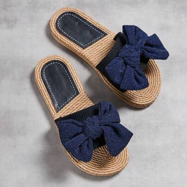 SHEIN Women&#39;s Bowknot Decor Slides, Slip On Lightweight Beach Slides, Non-Slip Vacation Flats