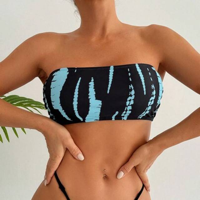 SHEIN Summer Women&#39;s Tie-Dye Printed Strapless Sexy Bikini Top For Beachwear