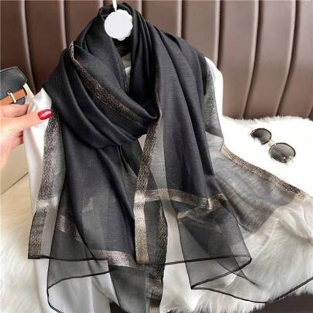 SHEIN 1 PC Korean Style Gold Wire Sequin Imitation Silk Satin Sunscreen Luxury Brand Spring And Summer Large Long Pashmina Women Scarf Solid Color Shawl Wra