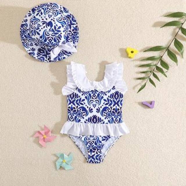 SHEIN 1pc Baby Girl One-Piece Swimsuit With Hat