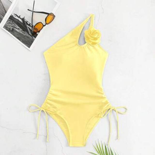 SHEIN 1pc Women 3D Floral Decor Backless Sexy One-Piece Swimsuit, Vacation
