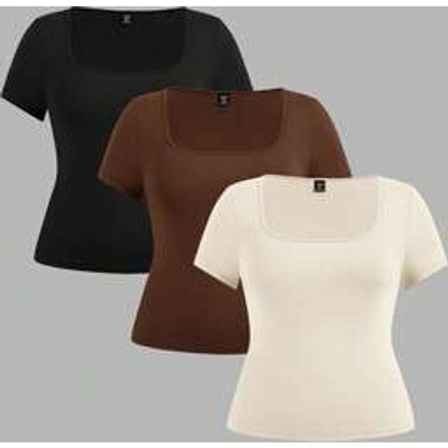SHEIN 3pcs/Set Crew Neck Short Sleeve Cropped Casual T-Shirt Pullover, Suitable For Summer, Plus Size Suitable For Going Out