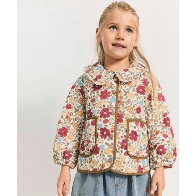 The HAPPY LOOK Young Girls Ditsy Floral Quilted Padded Collar Long Sleeve Jacket, Cute Countryside Style