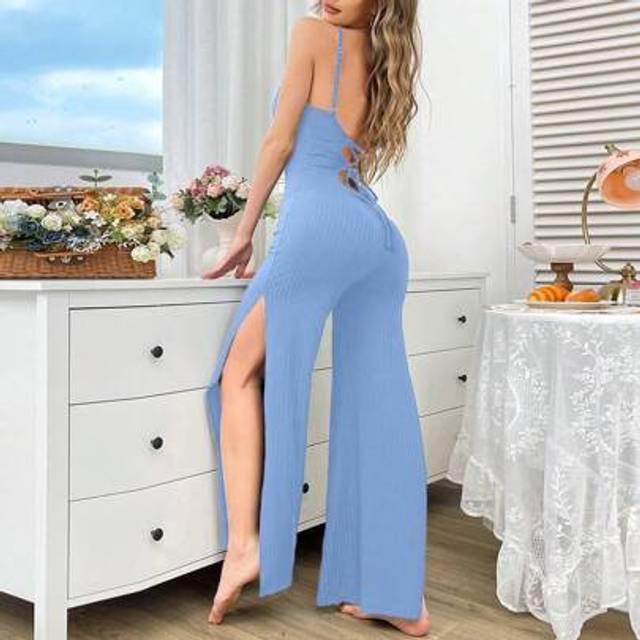 SHEIN Women&#39;s Casual Solid Color Racerback Jumpsuit Loungewear