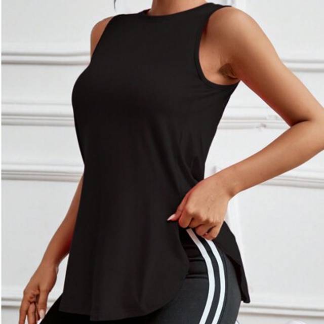 SHEIN 1pc Women Loose Fit Solid Color Sleeveless Workout Tank Top, Comfortable Side Split Design, Suitable For Outdoor Fitness, Spring/Summer
