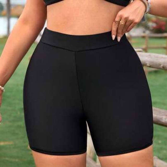 Swim Lushoire New Plus Size Women&#39;s Solid Black Slim Lifting Bikini Bottom Shorts For Summer Beach Vacation